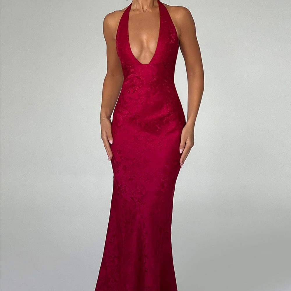 Deep Red Halter prom Dress